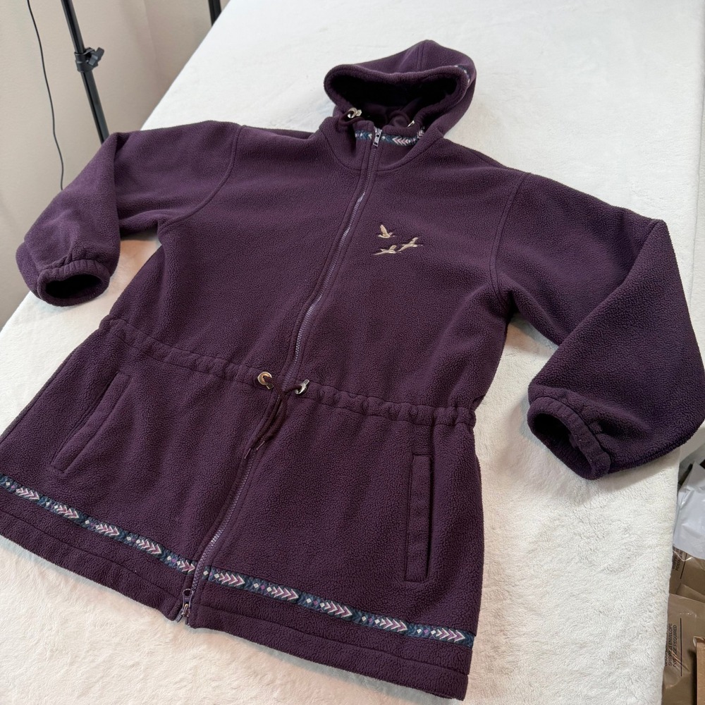 Cabelas Fleece Parka Women L Purple Good Embroidered Cabin Hooded N4F460CX